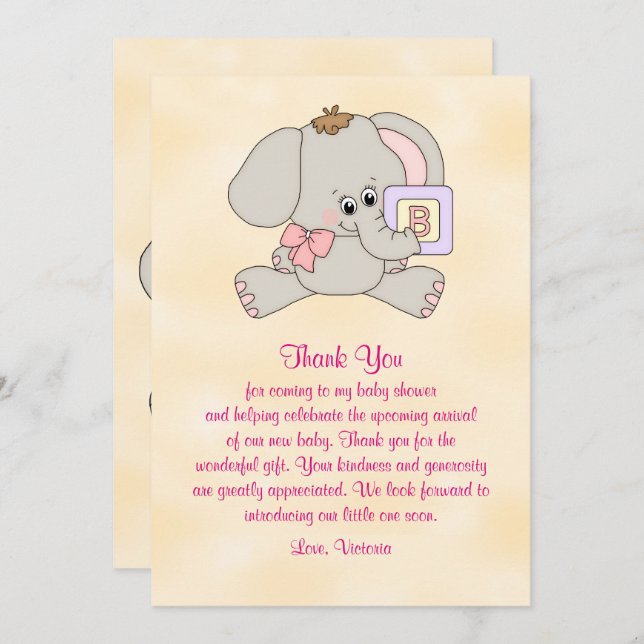 Baby Shower Tack Baby Elephant Inbjudningar (Fram/baksida)