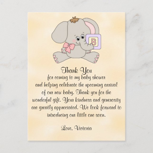 Baby Shower Tack Baby Elephant Vykort (Framsida)