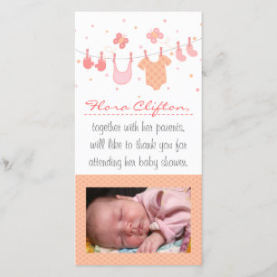 Baby shower Tack: Babykläder på tvättlina Tack Kort