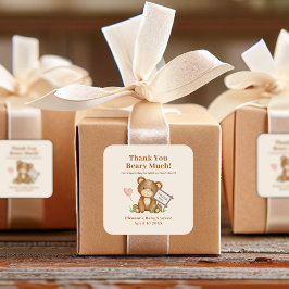 Baby Shower Tack Beary Mycket Fyrkantigt Klistermärke