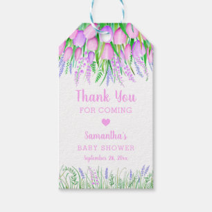 Baby Shower, tack Blommigt Vår Lavender Tulips Presentetikett