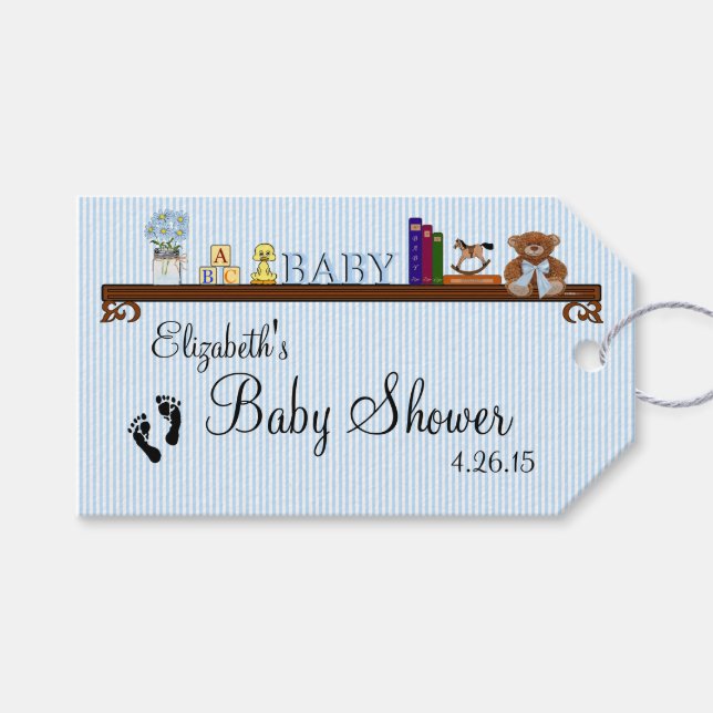 Baby Shower Tack Blue Rand Leksak på inkapslingen Presentetikett (Framsidan (Horisontell))