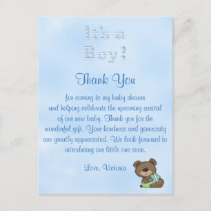 Baby Shower Tack Det är en Boy Pojke Teddy Be Vykort