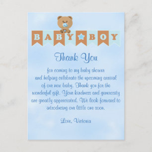 Baby Shower Tack Det är en Boy Pojke Teddy Be Vykort