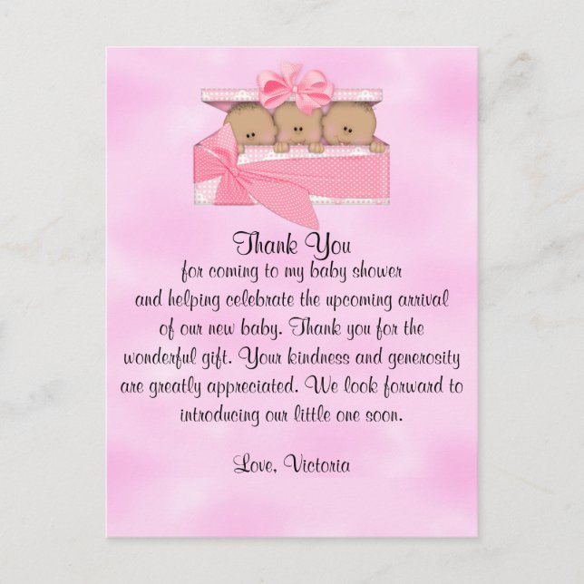 Baby Shower Tack Det är Triplets Girl Ethnic Vykort (Framsida)