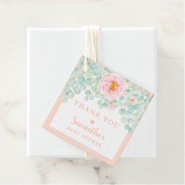 Baby Shower Tack Eucalyptus Blommigt Peach Sage Gåvor Etiketter