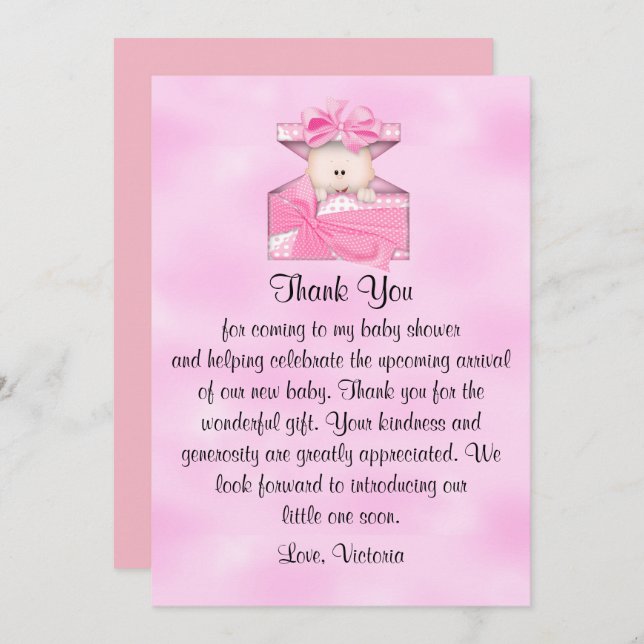 Baby Shower Tack Flicka Inbjudningar (Fram/baksida)