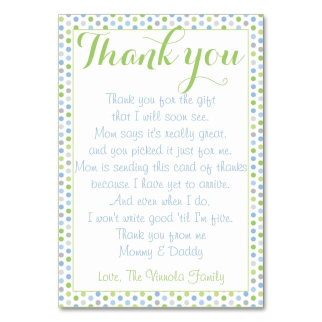 Baby Shower Tack från baby Bordsnummer (Framsidan)