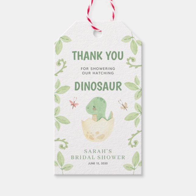 Baby Shower Tack Gender Neutral Dinosaur Presentetikett (Framsidan)