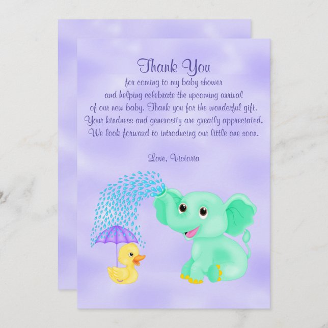 Baby Shower Tack Gender Neutral Elephant Inbjudningar (Fram/baksida)