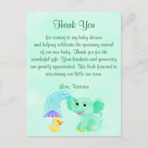 Baby Shower Tack Gender Neutral Elephant Vykort