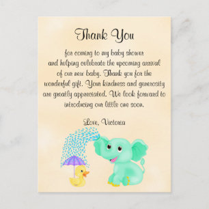 Baby Shower Tack Gender Neutral Elephant Vykort