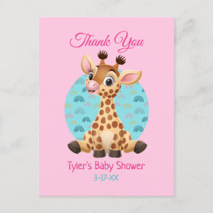 Baby Shower Tack, Giraffe DIY Namn & Message Vykort