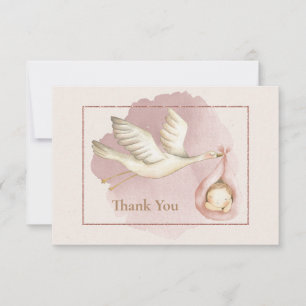 Baby Shower Tack-kort med Stork och Baby Inbjudningar