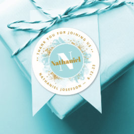 Baby Shower Tack Monogram Watercolor Glitter Runt Klistermärke