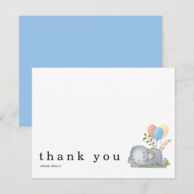 Baby Shower Tack Namn Sleeping Elephant Blue Anteckningskort (Fram/baksida)
