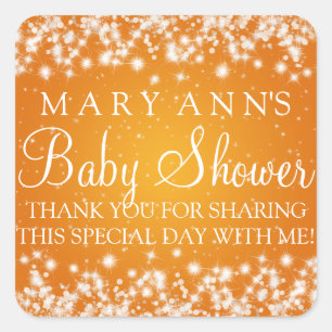 Baby Shower Tack Orange för vinterGnistra Fyrkantigt Klistermärke