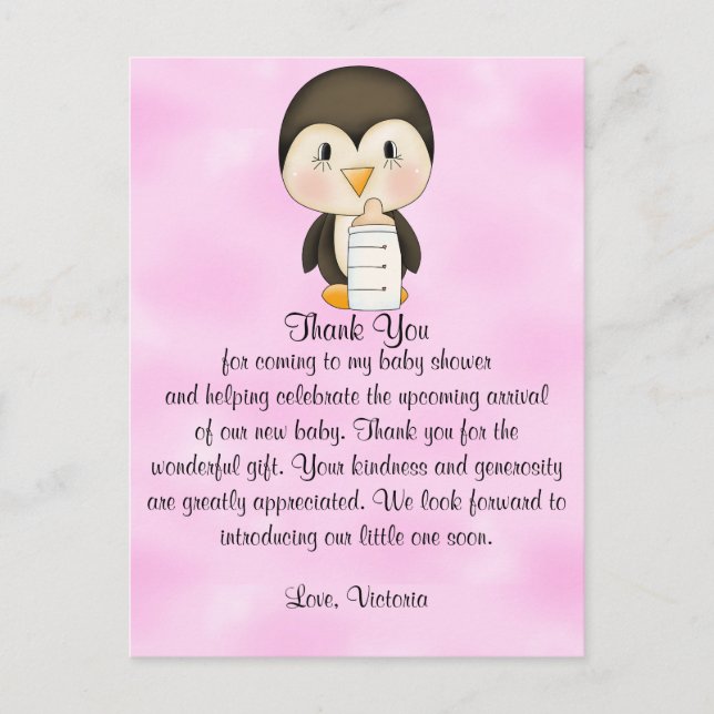 Baby Shower Tack Penguin Vykort (Framsida)