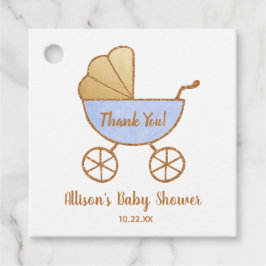 Baby Shower Tack Retro Boy Blue Carriage Gåvor Etiketter