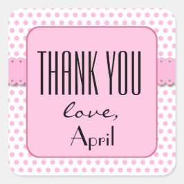 BABY SHOWER Tack Rosa Polka dots V11A Fyrkantigt Klistermärke