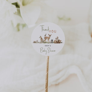 Baby Shower Tack with Namn på trädsdjur Runt Klistermärke