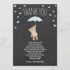 Baby Shower Tack You Card Nalle blue Unge Boy