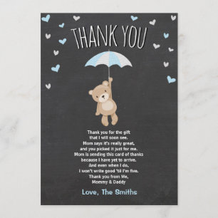 Baby Shower Tack You Card Nalle blue Unge Boy Kort