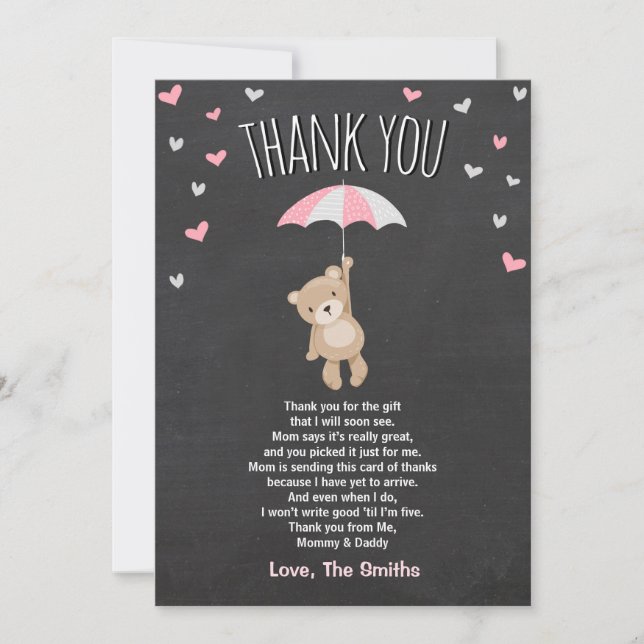 Baby Shower Tack You Card Nalle Rosa Unge (Framsida)