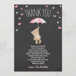 Baby Shower Tack You Card Nalle Rosa Unge Kort