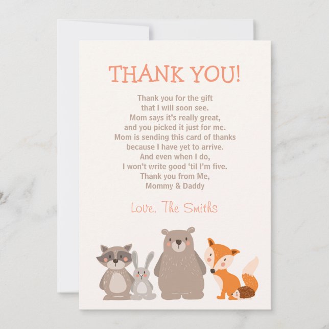 Baby Shower Tack You Card Woodland (Framsida)