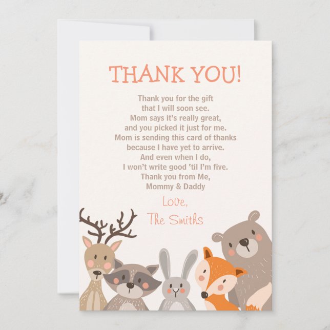 Baby Shower Tack You Card Woodland (Framsida)