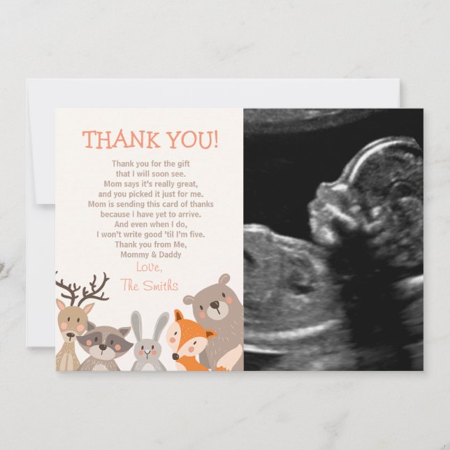 Baby Shower Tack You Card Woodland Kort (Framsida)
