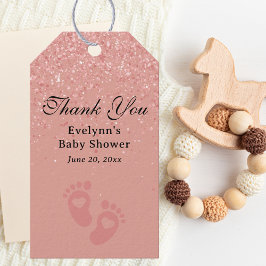 Baby Shower Tackkort Elegant Rosa Glitter Presentetikett