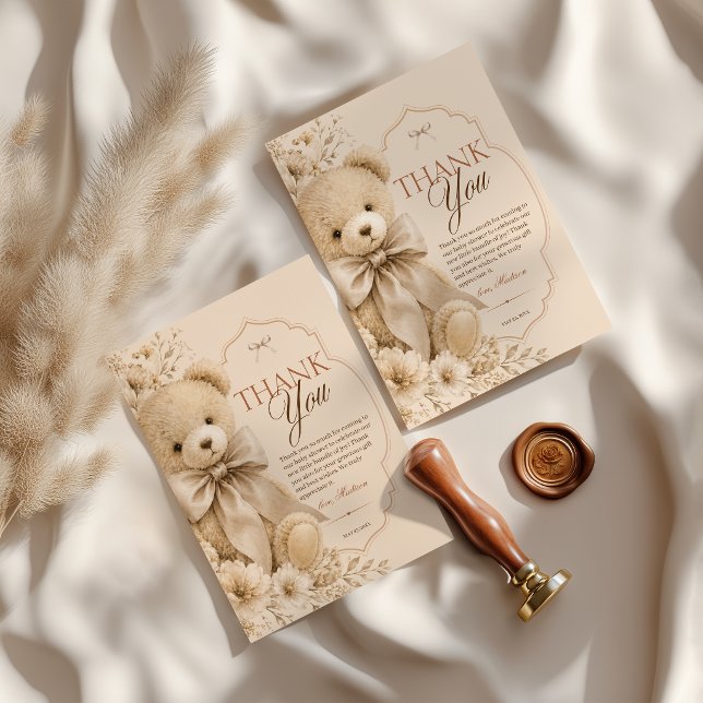 Baby Shower Tacksamhetskort Beige Neutral Teddybjö Tack Kort (Skapare uppladdad)