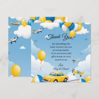 Baby Shower Tacksamhetskort för Bil och Flygplan Tack Kort