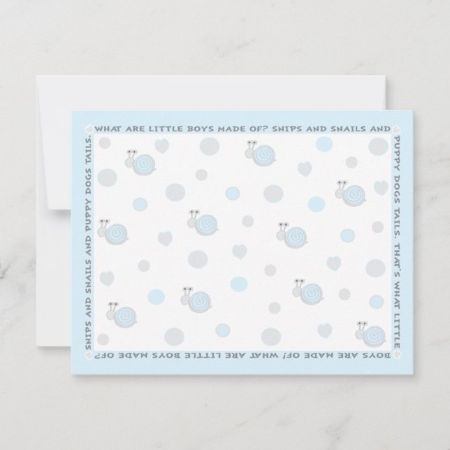 Baby Shower Tacksamhetskort, "Snips and Snails" Tack Kort (Framsida)