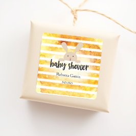 Baby Shower Tan Bunny Gult White Rand Fyrkantigt Klistermärke