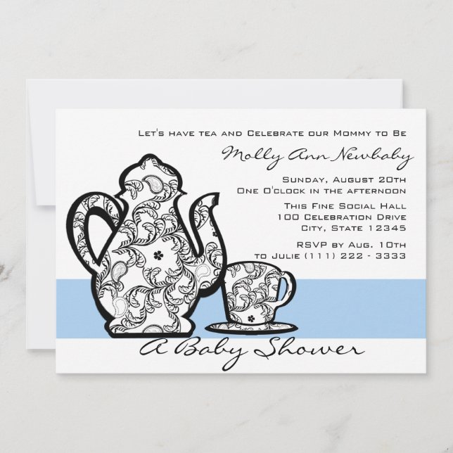 Baby Shower Tea med utbytbar Färg Inbjudningar (Framsida)