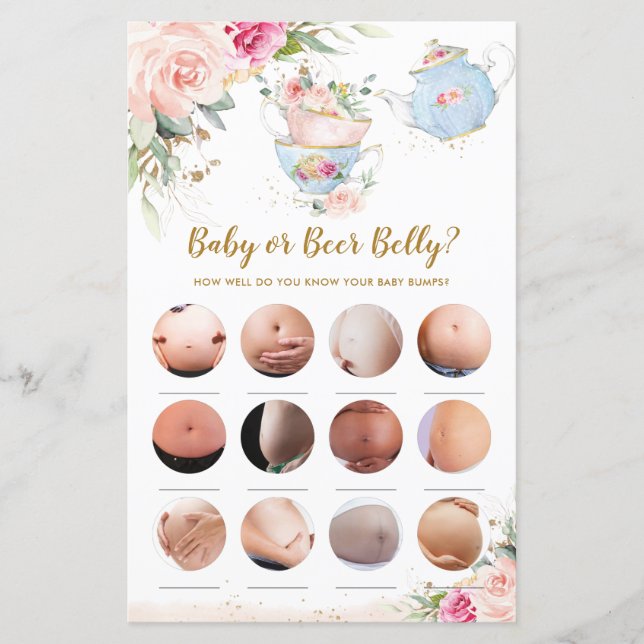 Baby Shower Tea Party Baby eller Beer Belly Game (Framsida)