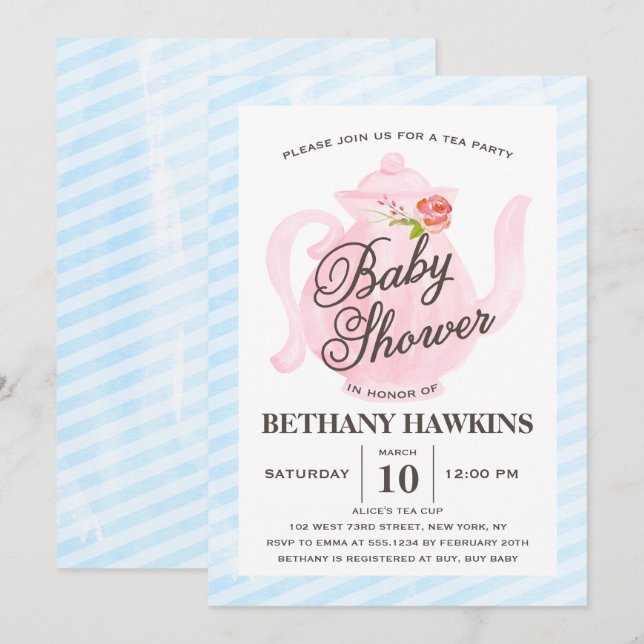 Baby Shower Tea Party | Baby Shower Inbjudningar (Fram/baksida)