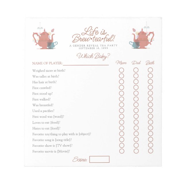 Baby Shower Tea Party Cute Minimalist Boho Neutral Anteckningsblock (Framsida)