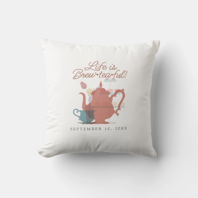 Baby Shower Tea Party Cute Minimalist Boho Neutral Kudde (Framsida)