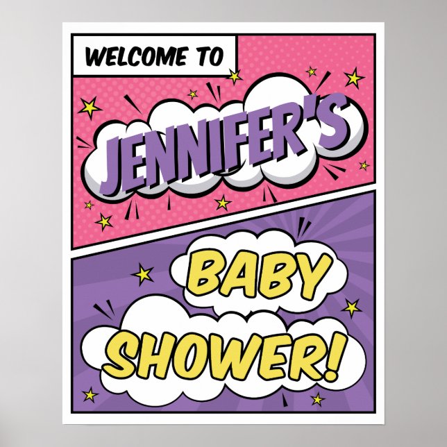 Baby Shower Tecknad Bok Superassistance Baby Showe Poster (Framsidan)