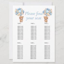 Baby Shower Teddy Balloon Bord-diagram Blue Boy Inbjudningar