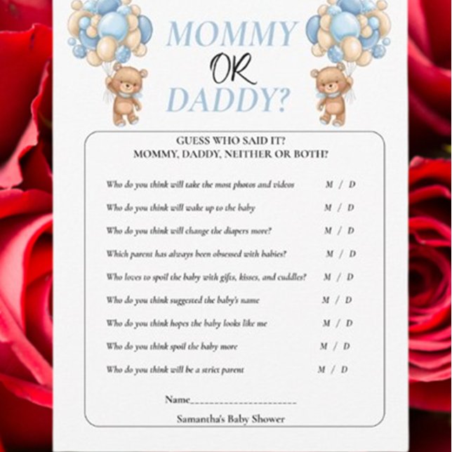 Baby Shower Teddy Blå Mamma eller Pappa Inbjudningar (Celebrate your little one with our Baby Shower Teddy Blue Mommy or Daddy theme)