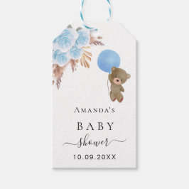 Baby Shower teddy blue pampas-gräs tack. Presentetikett