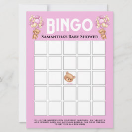 Baby Shower Teddy Boy Bubly Rosa Bingo Inbjudningar