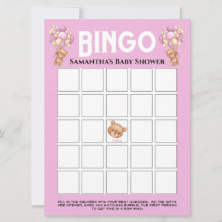 Baby Shower Teddy Boy Bubly Rosa Bingo Inbjudningar