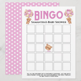 Baby Shower Teddy Flicka Bubbly Rosa Bingo Spel Inbjudningar