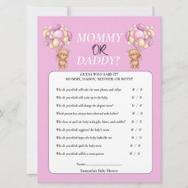 Baby Shower Teddy Girl Mamma eller pappa Inbjudningar
